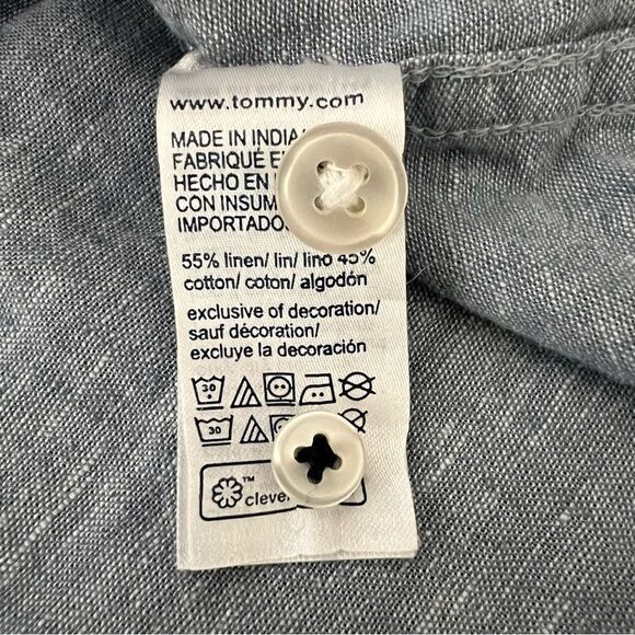 Tommy Hilfiger Shirt Mens Size XL Blue Button Down Short Sleeve Linen Blend - Picture 10 of 13
